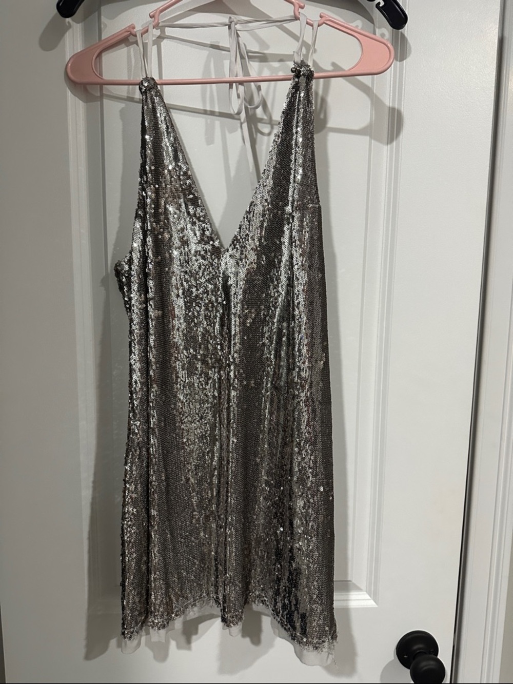 Free People Metallic Silver Sequin Mini Dress